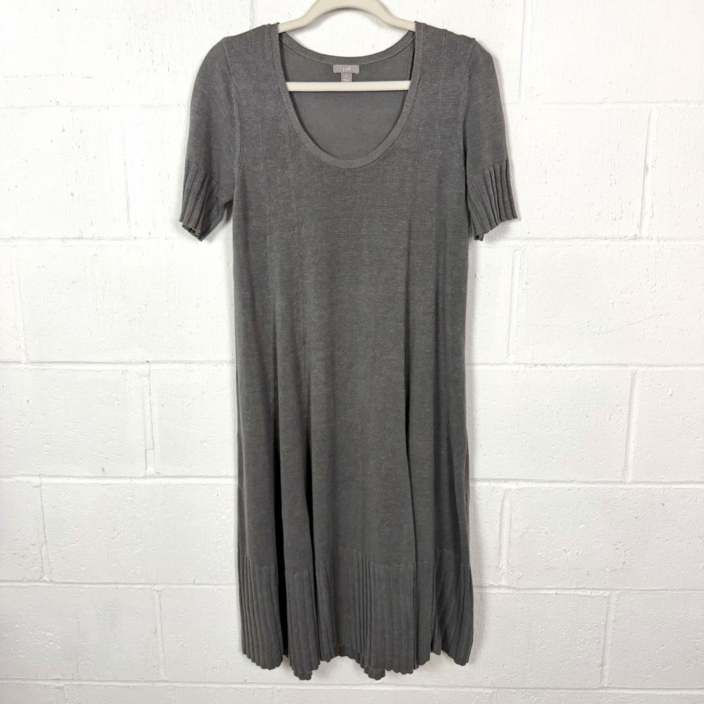 J. Jill Linen Blend Swing Mini Dress Gray Capsule Old Money Coastal Minimalist S